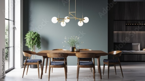 Modern Interior Design Background. Contemporary Dining room. Generative AI.