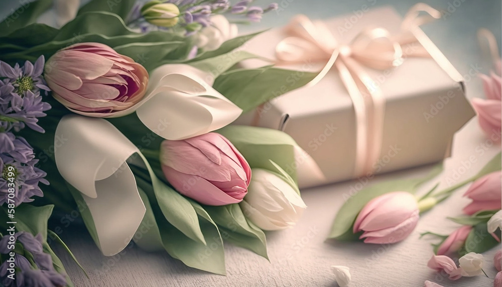 card with flowers for mother's day. Generative AI, card with flowers for mother's day. Generative AI,