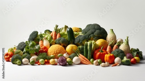 Composition with variety of fresh vegetables on white background. Balanced diet
