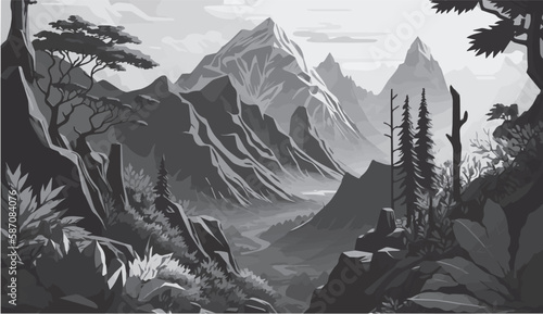 Landscape Background with Mountains and Water