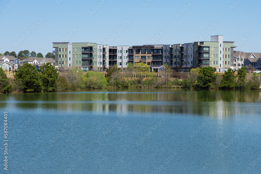 Lake front modern apartment building 