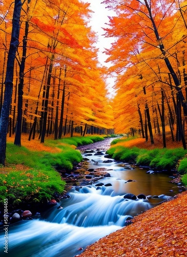 Colorful autumn forest, autumn leaves on tree, Autumn Colors, Generative AI Art Illustration 10 ©  Markiza ART