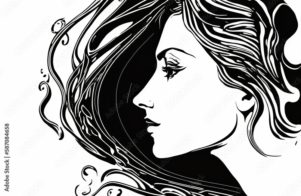 Photo & Art Print Black and white image of a female profile in ...