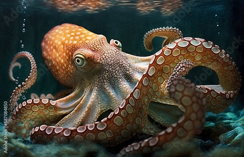 octopuses swim in the sea. Generative AI, © Яна Ерік Татевосян