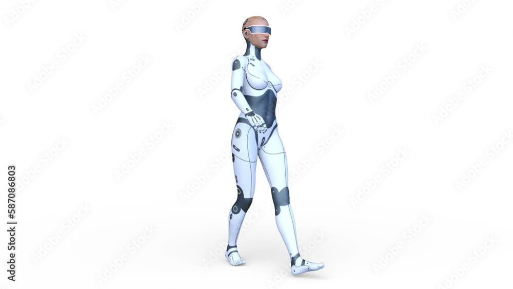 歩く女性サイボーグ