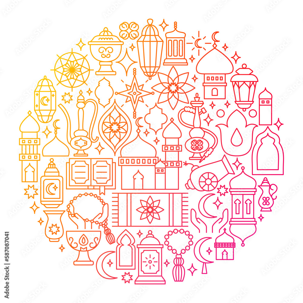 Ramadan Kareem Line Icon Circle Design. Vector Illustration of Holiday Outline Concept. Ramadan Kareem Line Icon Circle Design. Vector Illustration of Holiday Outline Concept.