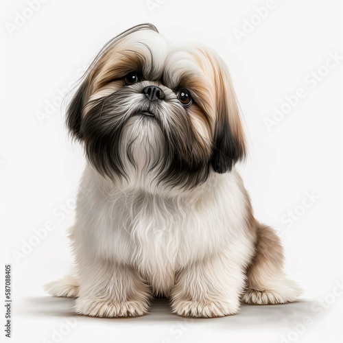 Generative AI White Shi Tzu dog with white background