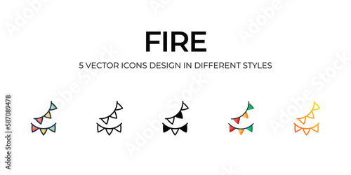 Fire Icon Design in Five style with Editable Stroke. Line  Solid  Flat Line  Duo Tone Color  and Color Gradient Line. Suitable for Web Page  Mobile App  UI  UX and GUI design.
