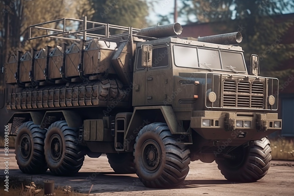 Army Truck Parked in a Lo. Generative AI