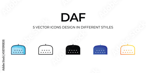 Daf Icon Design in Five style with Editable Stroke. Line, Solid, Flat Line, Duo Tone Color, and Color Gradient Line. Suitable for Web Page, Mobile App, UI, UX and GUI design.
