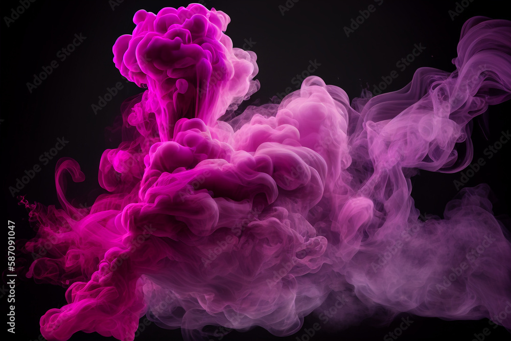 Purple and pink smoke isolated on black background. Abstract background. generative ai