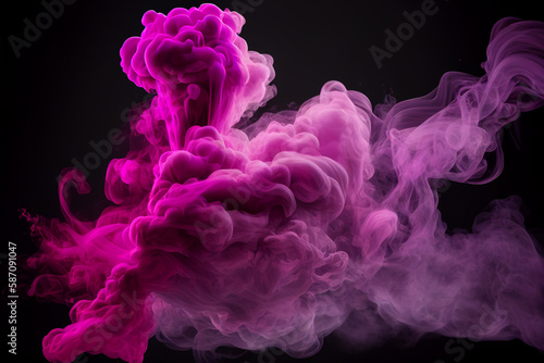 Purple and pink smoke isolated on black background. Abstract background. generative ai