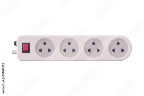 Extension Socket with Power Cord as Electric Current Equipment with Port Connector Vector Illustration