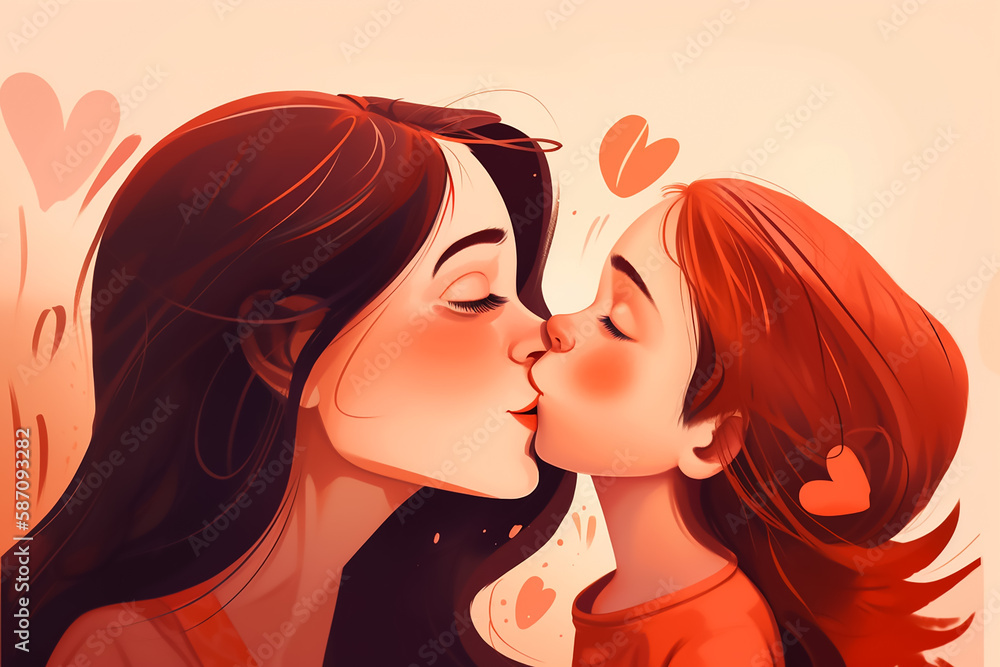 Happy Mother's Day, Mother kissing her baby. Generative AI Happy Mother's Day, Mother kissing her baby. Generative AI