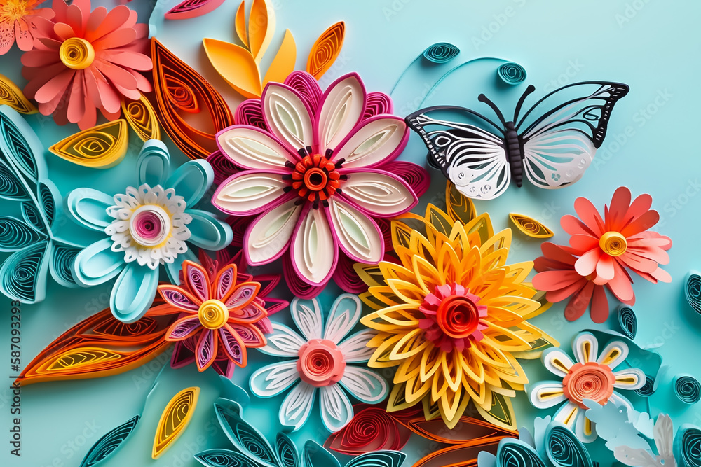 Happy Mother's Day,  flowers paper art. Generative AI
