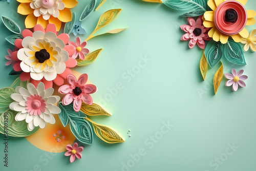 Happy Mother's Day,  flowers paper art. Generative AI