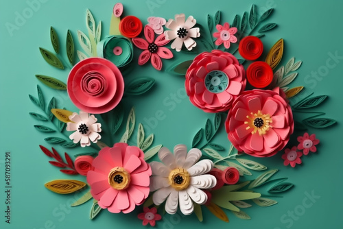 Happy Mother's Day, flowers paper art. Generative AI