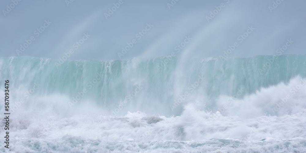 crashing waves off chapel Porth beach Cornwall UK crashing waves off chapel Porth beach Cornwall UK