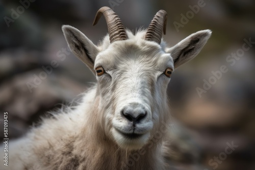 a mountain goat observes the camera. Generative AI