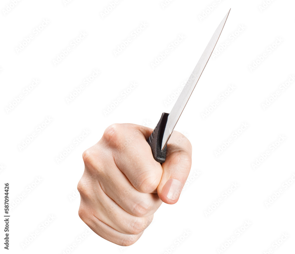 Hand holding a big knife, cut out Hand holding a big knife, cut out
