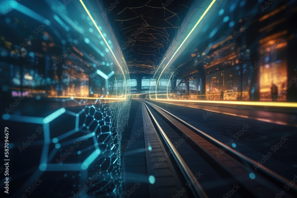 Hexagonal grids and digital graphs with blurred POV high speed technologies. Generative AI Hexagonal grids and digital graphs with blurred POV high speed technologies. Generative AI