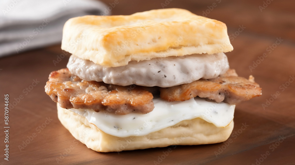 southern charm: enjoy a homemade breakfast biscuit with sausage gravy, start your day right, delicious breakfast options to satisfy every craving. generative ai southern charm: enjoy a homemade breakfast biscuit with sausage gravy, start your day right, delicious breakfast options to satisfy every craving. generative ai