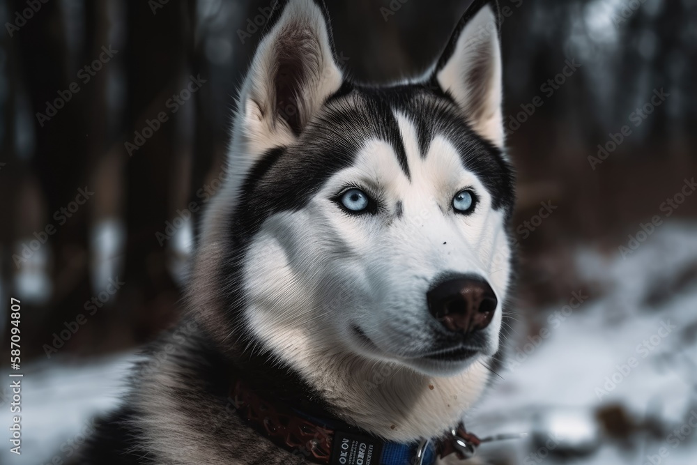 Fluffy Husky Dog Portrait Photograph. Picture of a Syberian Husky Dog. Generative AI