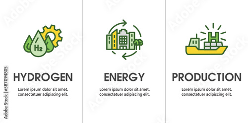 Clean Hydrogen Production as Green Energy Icon Set