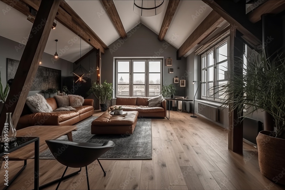 Fototapeta premium Modern Luxury attic Loft apartment. Generative AI 