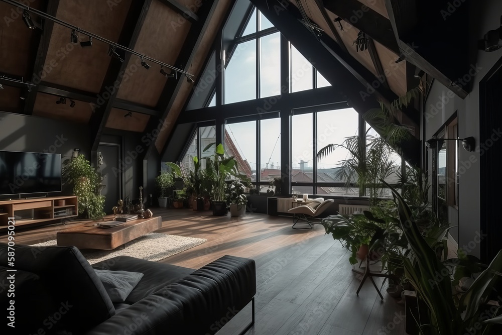 Modern Luxury attic Loft apartment. Generative AI
Modern Luxury attic Loft apartment. Generative AI