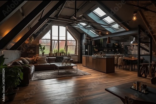 Modern Luxury attic Loft apartment. Generative AI 
