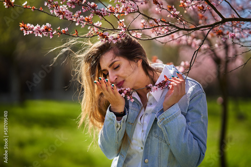 Pakistani young woman in a park, springtime