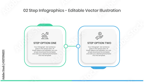 2 Steps Infographics Design Template - Graph, Pie chart, workflow layout, squire diagram, brochure, report, presentation, web design. Editable Vector illustration photo