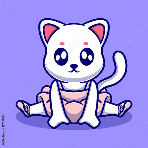 Cute ballet cat cartoon icon illustration