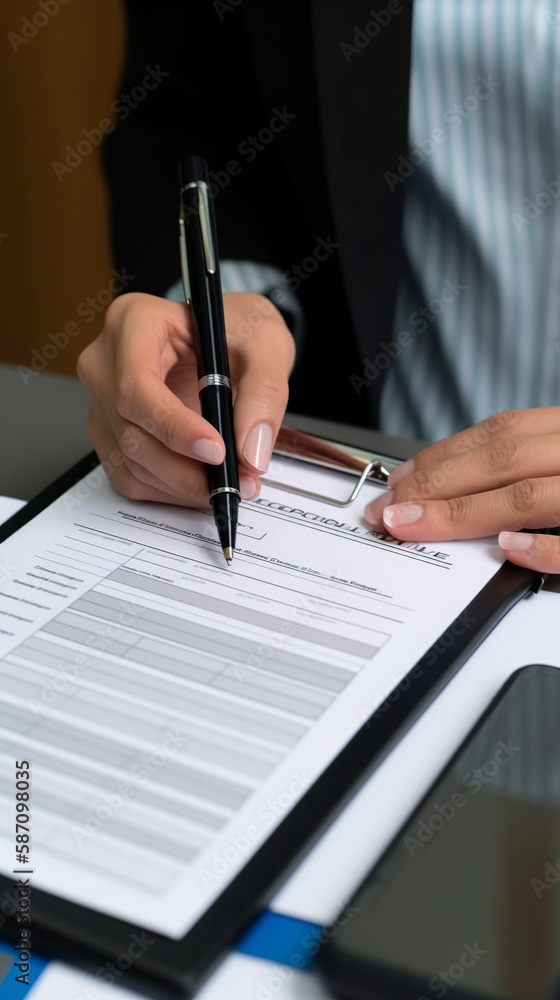 Employee marking on a checklist, generative ai Employee marking on a checklist, generative ai