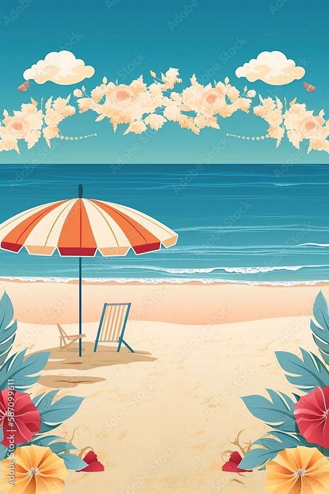 A beach scene with an umbrella — Generative AI