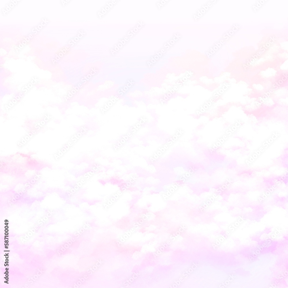 Cute pastel pink sky with clouds hand drawn background