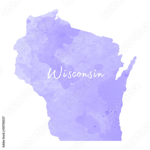 Wisconsin State Outline with Digital Watercolor Art Painting Fill 