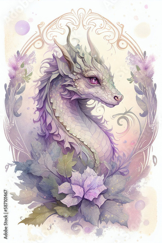 Colorful, pastel and whimsical dragon illustration