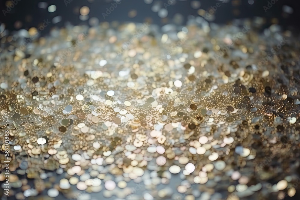 shimmering gold glitter texture against a dark black background. Generative AI shimmering gold glitter texture against a dark black background. Generative AI