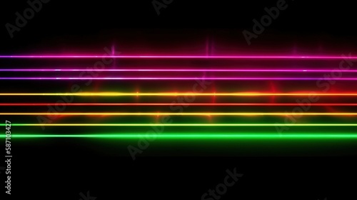 parallel long neon rays, abstract, fantastic wallpaper with colorful laser rays, desktop digital wallpaper, black background, generative ai