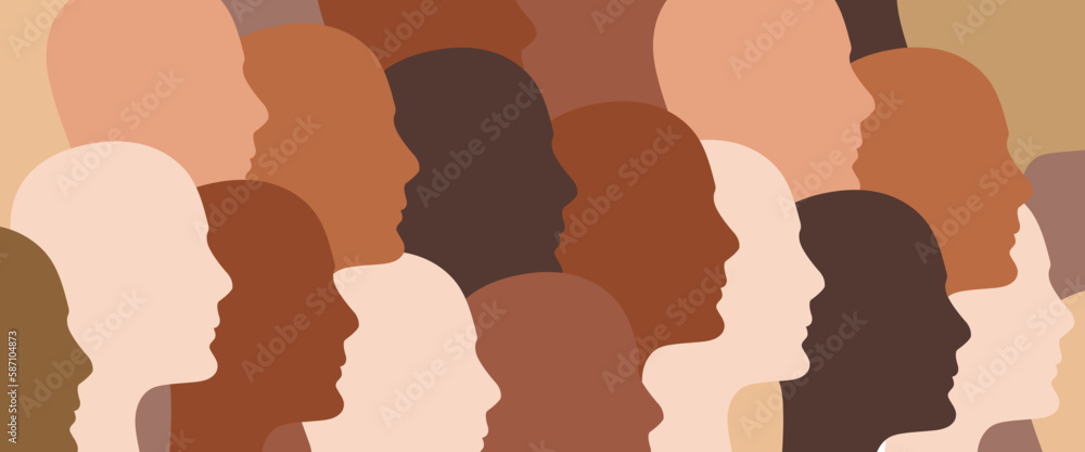 Head shapes in various skin colors - diversity concept - vector illustration