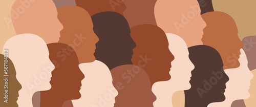 Head shapes in various skin colors - diversity concept - vector illustration