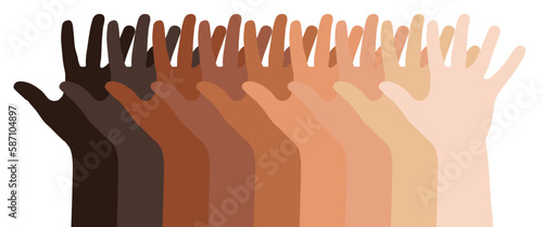 Many hands of different skin color - diversity concept - vector illustration