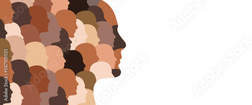 Head shapes in various skin colors - diversity concept - vector illustration