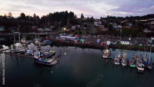 Yaquina Bay Newport Oregon Sunset Drone Photo Fishing Ships 160 photo