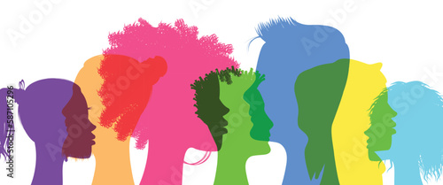 Man and woman silhouettes with different appearance - diversity concept - vector illustration