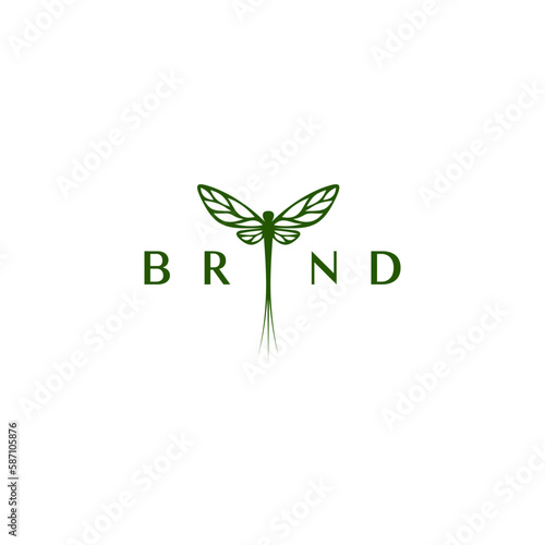 Minimalist Green Mayfly Logo Design. Simple Environmental Illustration Of Mayfly Animal Logo Design.