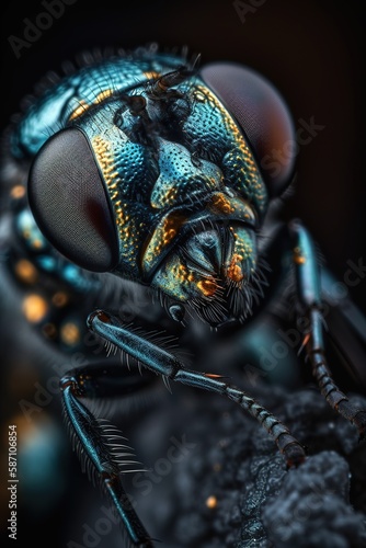 Super macro shot of fly eyes. Generative AI vertical shot © Pajaros Volando