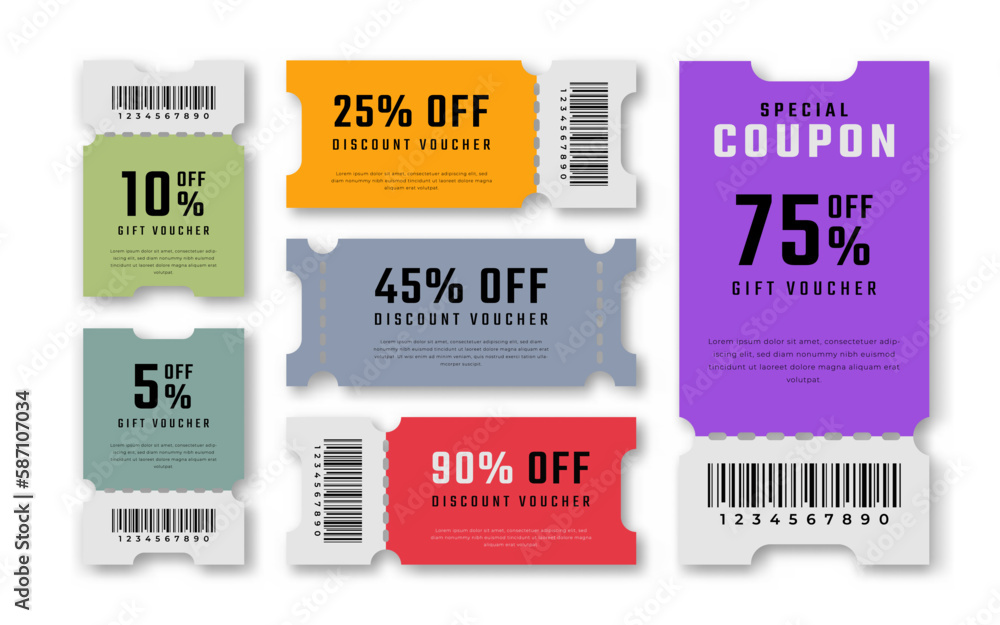 Obraz premium Gift Coupon Discount Voucher for Promo Code, Shopping, Marketing and Best Promo Retail Pricing Vector Illustration